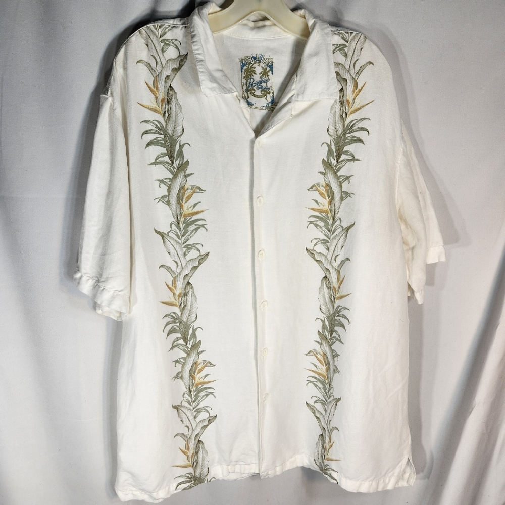 Paradise Collection White Short Sleeve Button Down Hawaiian Shirt Size Large